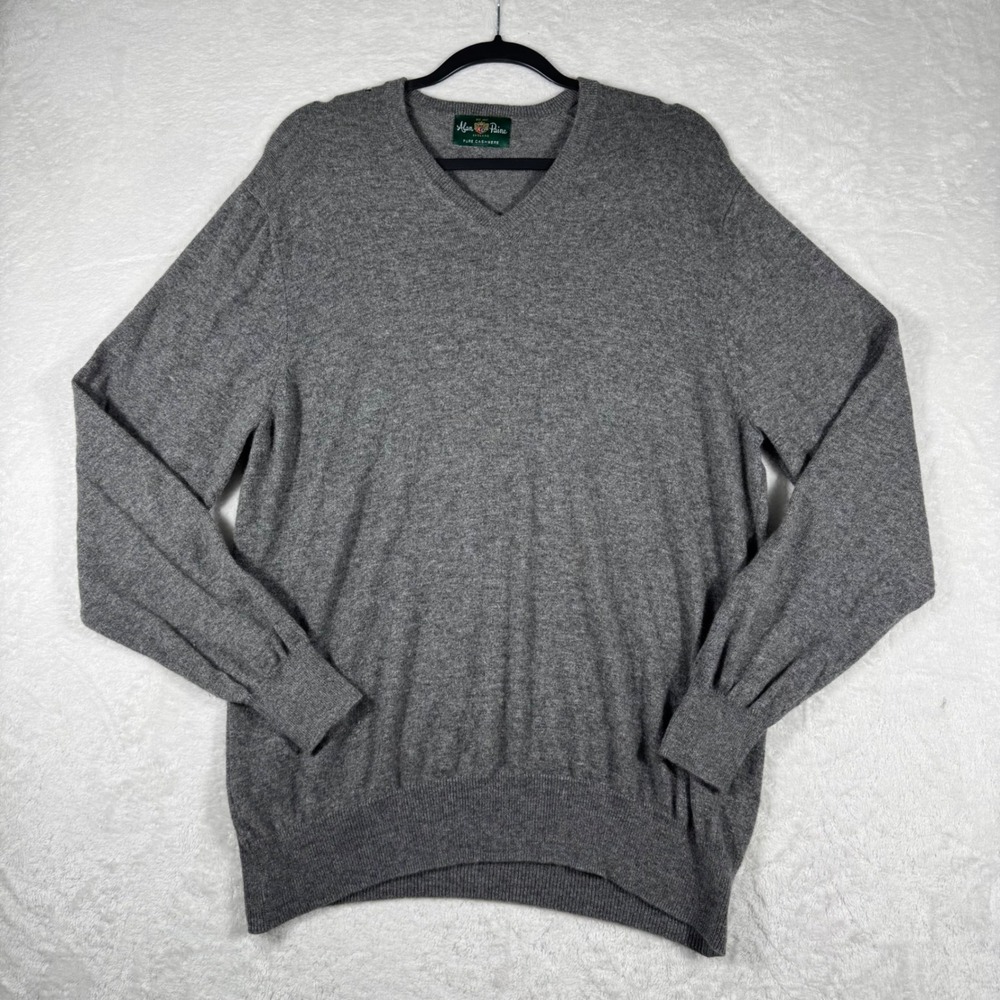 Alan Paine Mens Pure Cashmere V-Neck Sweater Gray Size UK 48 EUR 56 Large XL